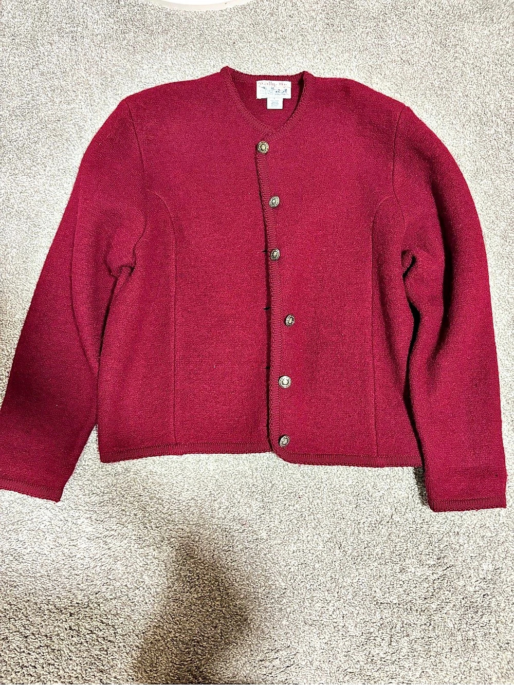 Vintage Tally Ho Classic Cardigan Wool Cardigan in Burgundy